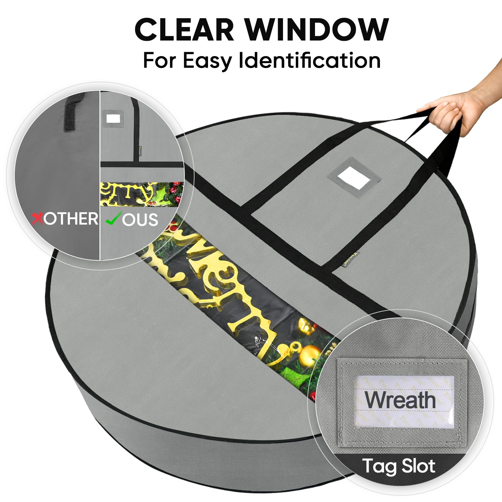 Baleine Premium Wreath Storage Container, Oxford Christmas Wreath Storage Bags With Durable Tarp Material And Reinforced Handle